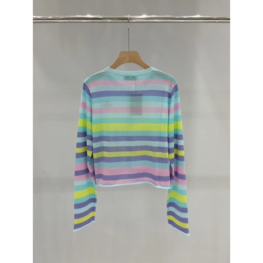 Vivienne Westwood 針織衫 針織外套 小外套  上衣 土星提花彩色條紋拼色刺繡logo針織短袖 防曬外套-細節圖4