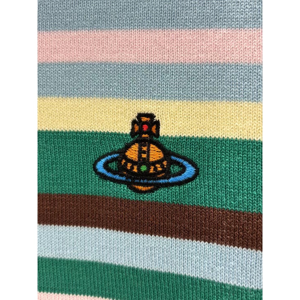 Vivienne Westwood 針織衫 針織外套 小外套  上衣 土星提花彩色條紋拼色刺繡logo針織短袖 防曬外套-細節圖7