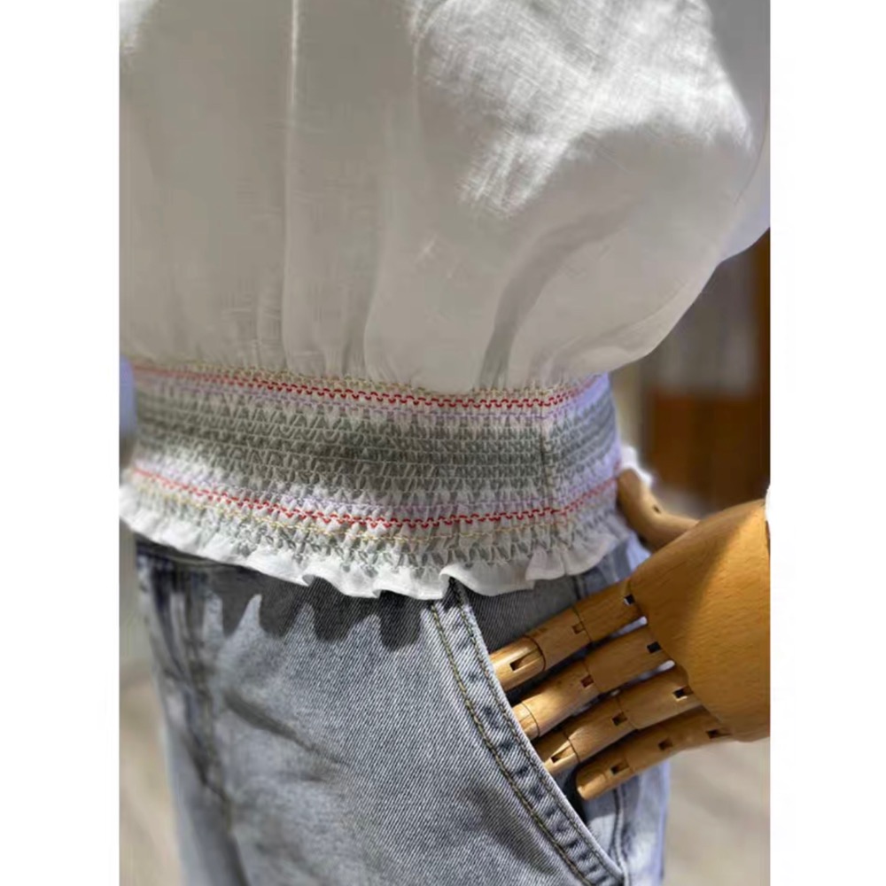 Vivienne Westwood 襯衫 上衣 土星繡花白色兜領苧麻襯衫 長袖翻領寬松套頭 淸新好氣質  SML  一個-細節圖6