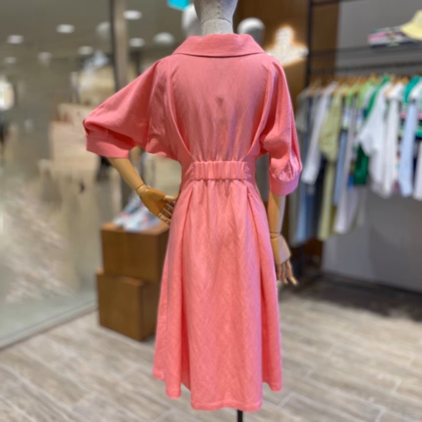 Vivienne Westwood 土星好氣質洋裝 polo領 襯衫連衣裙 連身裙 中長款泡泡袖寬松休閒顯瘦收腰百摺長裙-細節圖3
