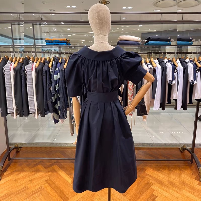 Vivienne Westwood 土星好氣質洋裝 polo領 襯衫連衣裙 連身裙 中長款泡泡袖寬松休閒顯瘦可收腰百摺長-細節圖3