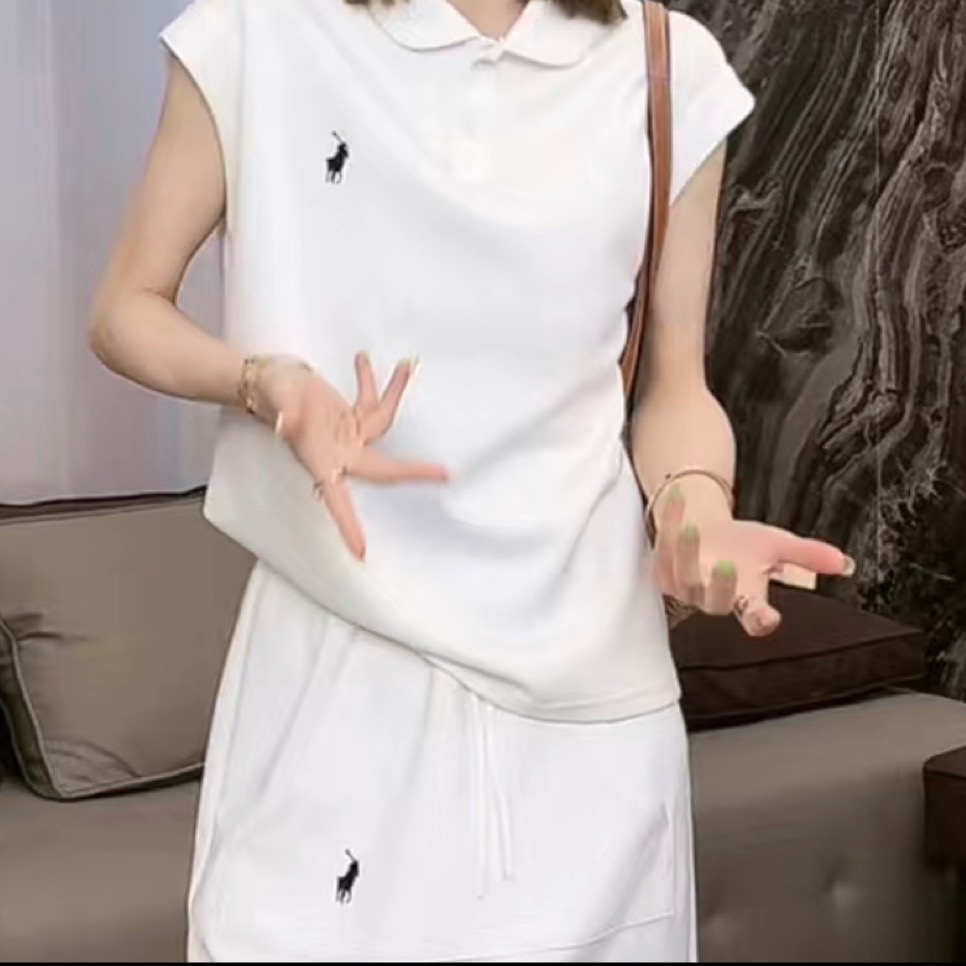 RL polo 無袖上衣 短裙 T恤 休閒裙子 可配一套裝 顯瘦拉長身形！清爽有氣質 小馬刺繡短裙 甜美圓領 簡約百搭短-細節圖7