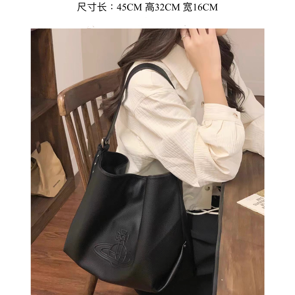 Vivienne Westwood 真皮大容量腋下托特包 肩背包 手提包 輕奢旅行通勤斜挎大包 百搭 經典龐克奶奶  ✔-細節圖3