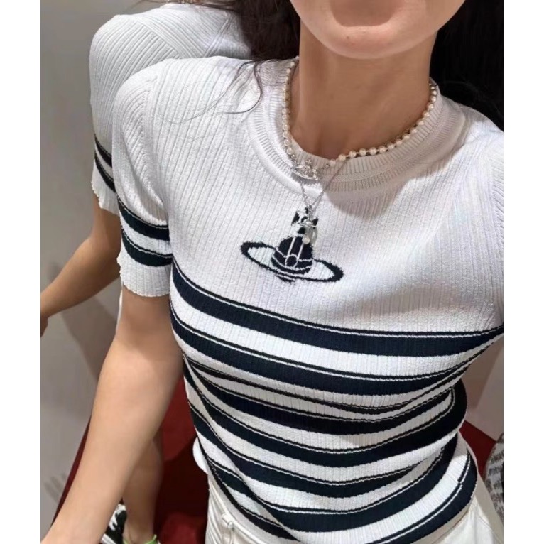 2款氣質系針織 Vivienne Westwood 上衣 土星提花修身針織短袖圓領彈力休閒顯瘦!  下標後留身高體重 各-細節圖4
