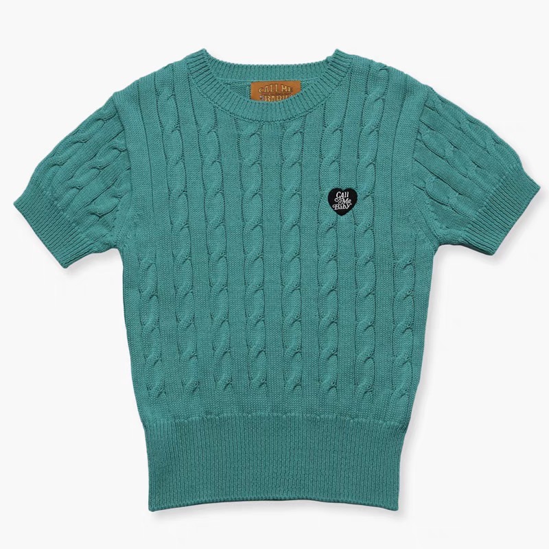 韓國callmebaby針織衫 上衣 T恤 糖果多巴愛心刺繡螺紋麻花純棉短袖 好氣質百搭-細節圖9