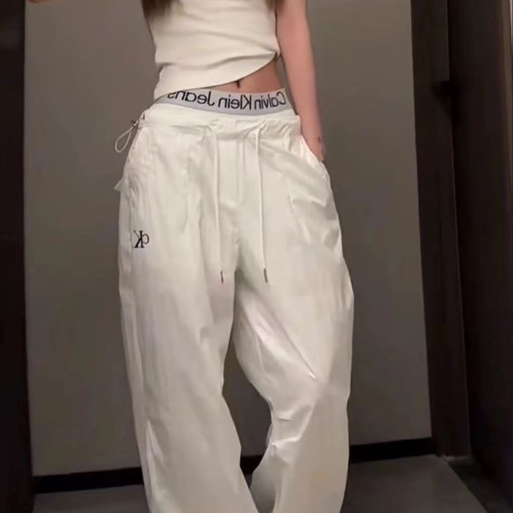 CK 休閒褲 長褲 闊腿褲 工裝褲 Jennie同款降落傘材質 顯瘦美式遮肉 慵懶時尚隨意 好看修身  ✔️ 國際運送約十-細節圖4