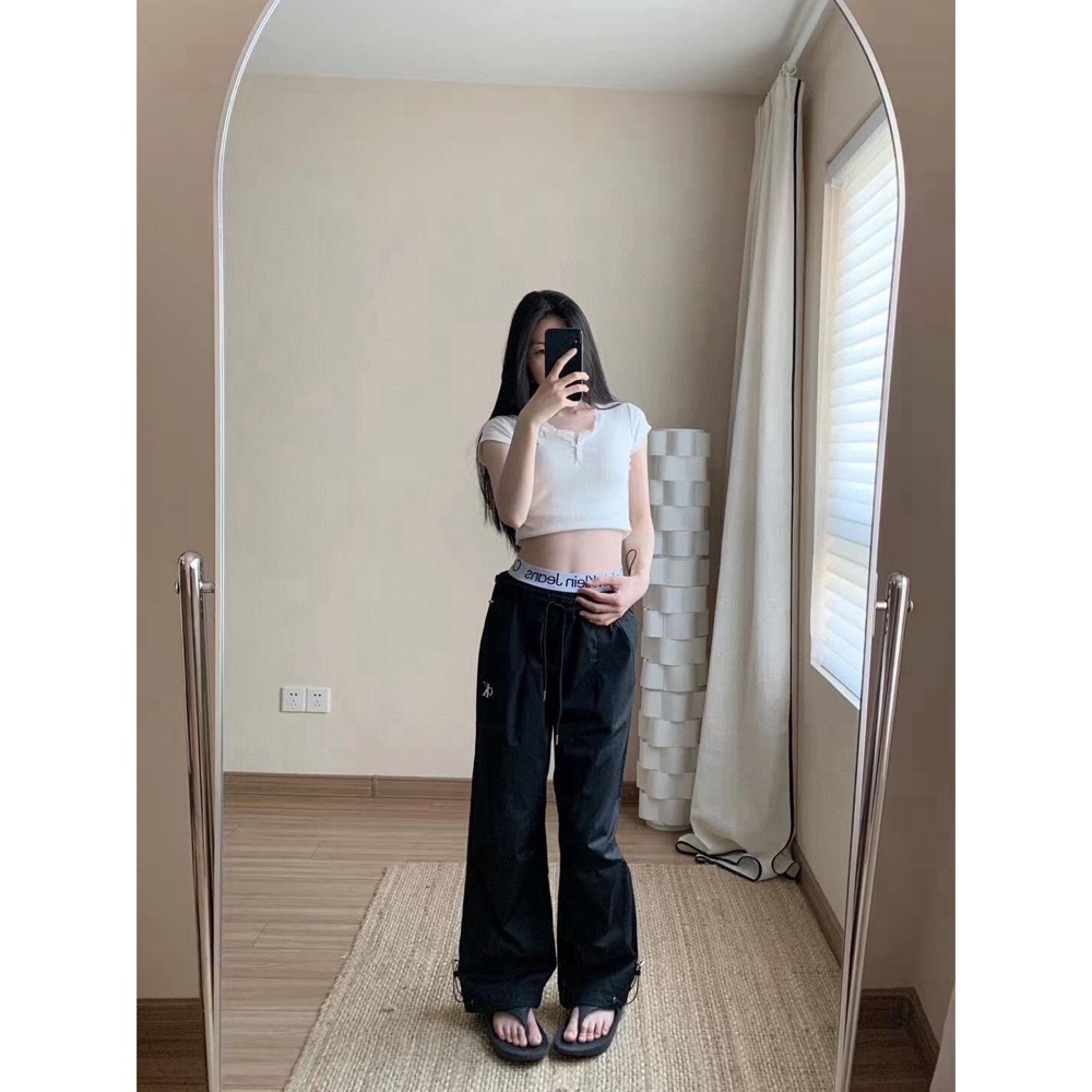 CK 休閒褲 長褲 闊腿褲 工裝褲 Jennie同款降落傘材質 顯瘦美式遮肉 慵懶時尚隨意 好看修身  ✔️ 國際運送約十-細節圖7