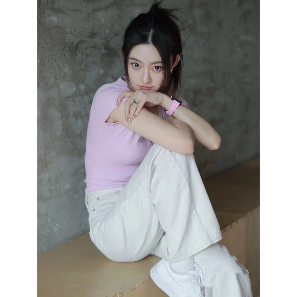 AF T恤 亨利短袖 修身螺紋小性感 打底單穿都美美的，顯瘦上衣百搭T恤，自己私留好多色，實穿啊！特惠CP值高  1標因-細節圖2