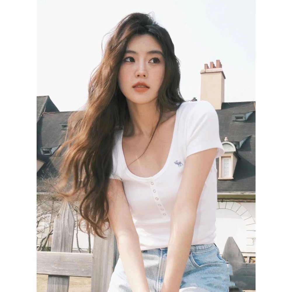 AF T恤 亨利短袖 修身螺紋小性感 打底單穿都美美的，顯瘦上衣百搭T恤，自己私留好多色，實穿啊！特惠CP值高  1標因-細節圖3