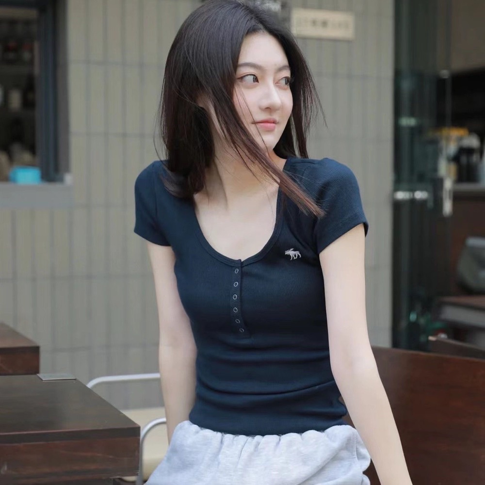 AF T恤 亨利短袖 修身螺紋小性感 打底單穿都美美的，顯瘦上衣百搭T恤，自己私留好多色，實穿啊！特惠CP值高  1標因-細節圖5