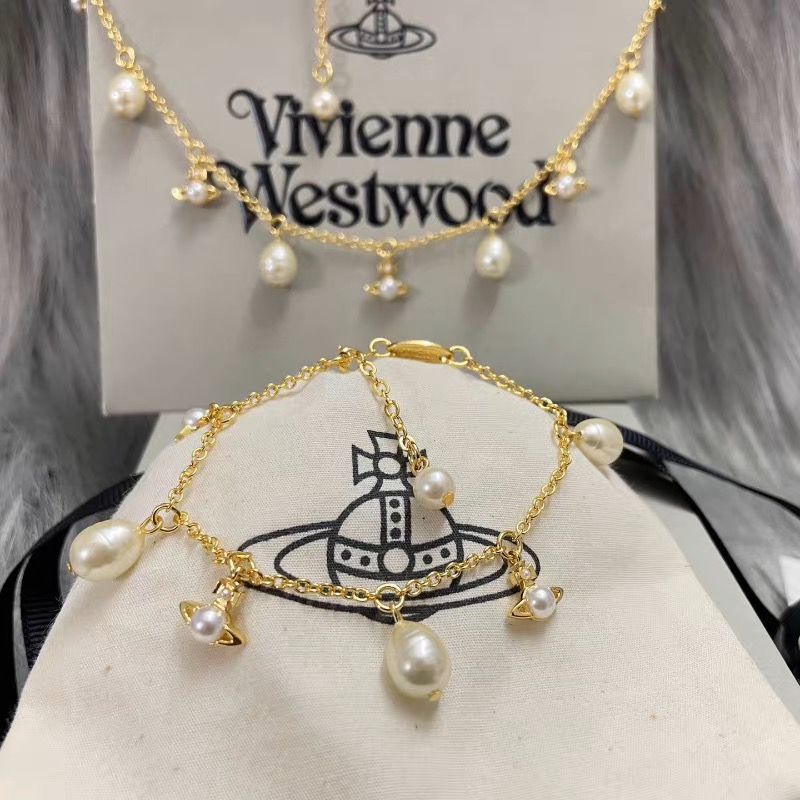 Vivienne Westwood 項鍊 耳環 手鍊 項鏈 手鍊 土星珍珠流蘇 金銀屬鏈條 朋克 kit 珍珠高級cho-細節圖3