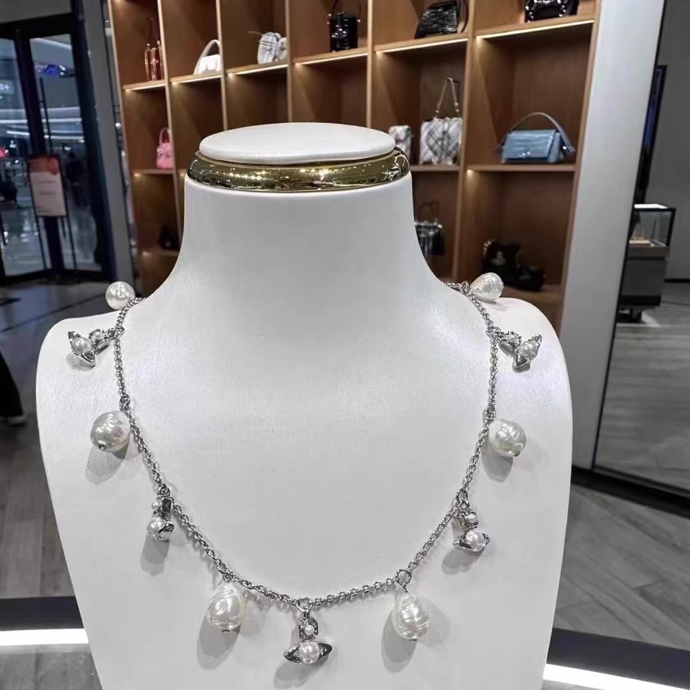 Vivienne Westwood 項鍊 耳環 手鍊 項鏈 手鍊 土星珍珠流蘇 金銀屬鏈條 朋克 kit 珍珠高級cho-細節圖4