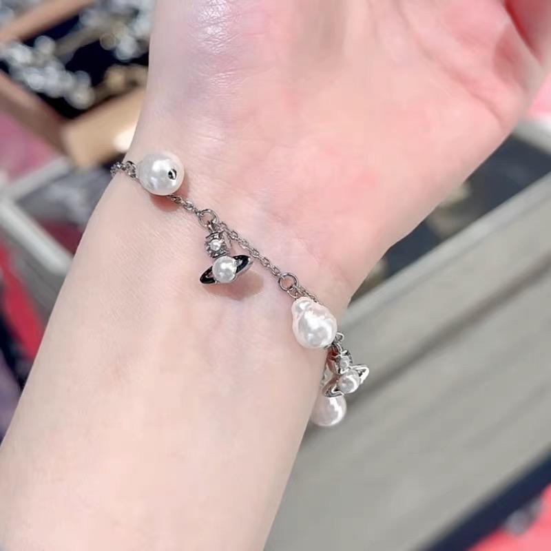 Vivienne Westwood 項鍊 耳環 手鍊 項鏈 手鍊 土星珍珠流蘇 金銀屬鏈條 朋克 kit 珍珠高級cho-細節圖6