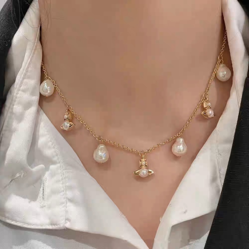 Vivienne Westwood 項鍊 耳環 手鍊 項鏈 手鍊 土星珍珠流蘇 金銀屬鏈條 朋克 kit 珍珠高級cho-細節圖7