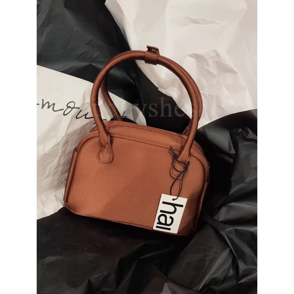 HAi 手提包 飯盒包 絲綢真絲波士頓 手提保齡球小包 芭蕾風法式復古絲絨綢緞感法式外出布包小巧可愛-細節圖4