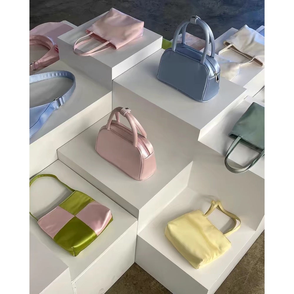 HAi 手提包 飯盒包 絲綢真絲波士頓 手提保齡球小包 芭蕾風法式復古絲絨綢緞感法式外出布包小巧可愛-細節圖9