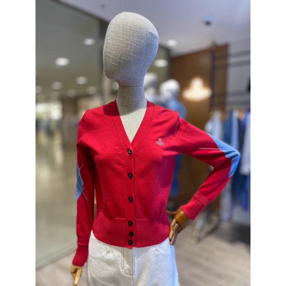 Vivienne Westwood 針織外套 小外套  經典土星標識好氣質英倫針織開衫 極簡土星幾何印花V領針織外套-細節圖5