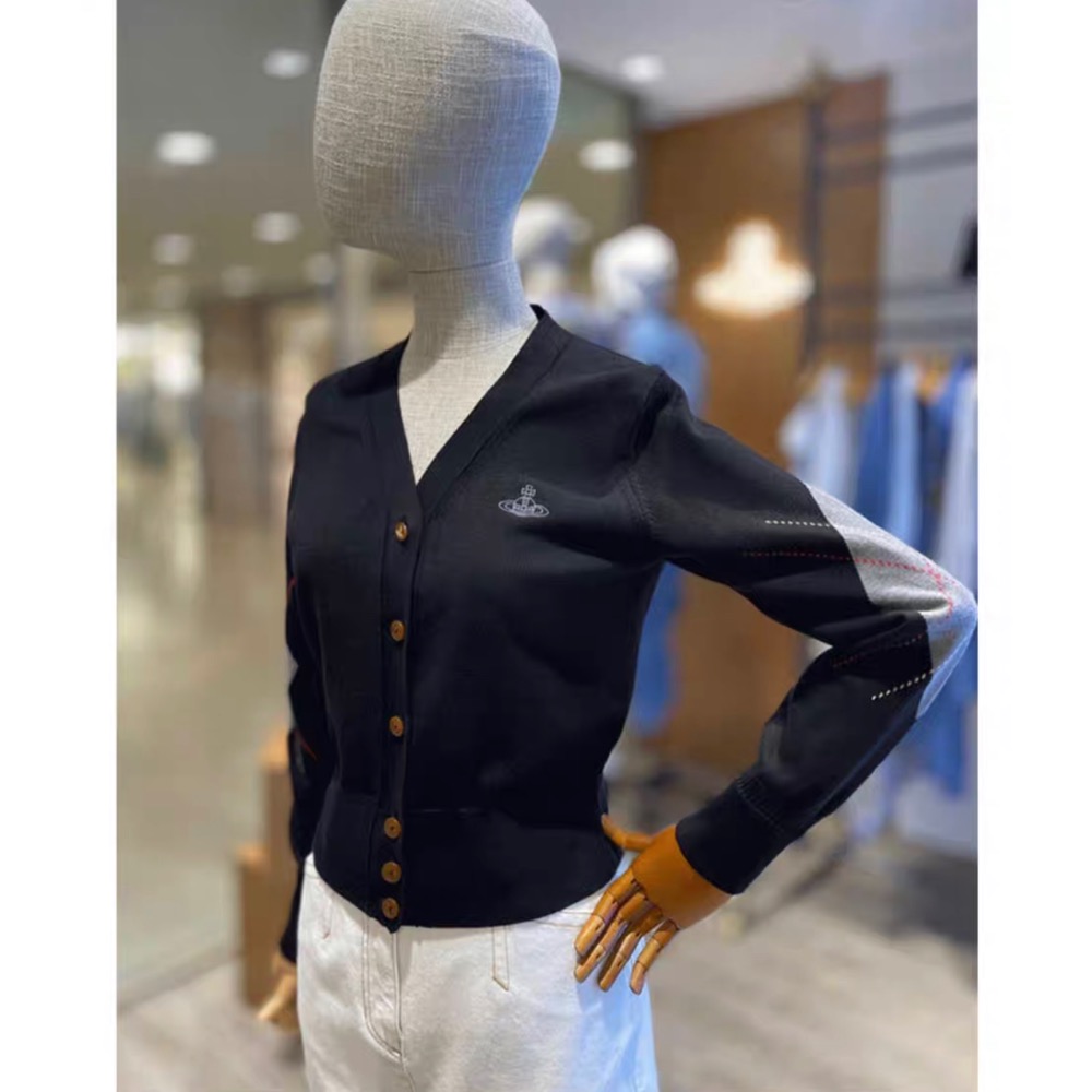 Vivienne Westwood 針織外套 小外套  經典土星標識好氣質英倫針織開衫 極簡土星幾何印花V領針織外套-細節圖8