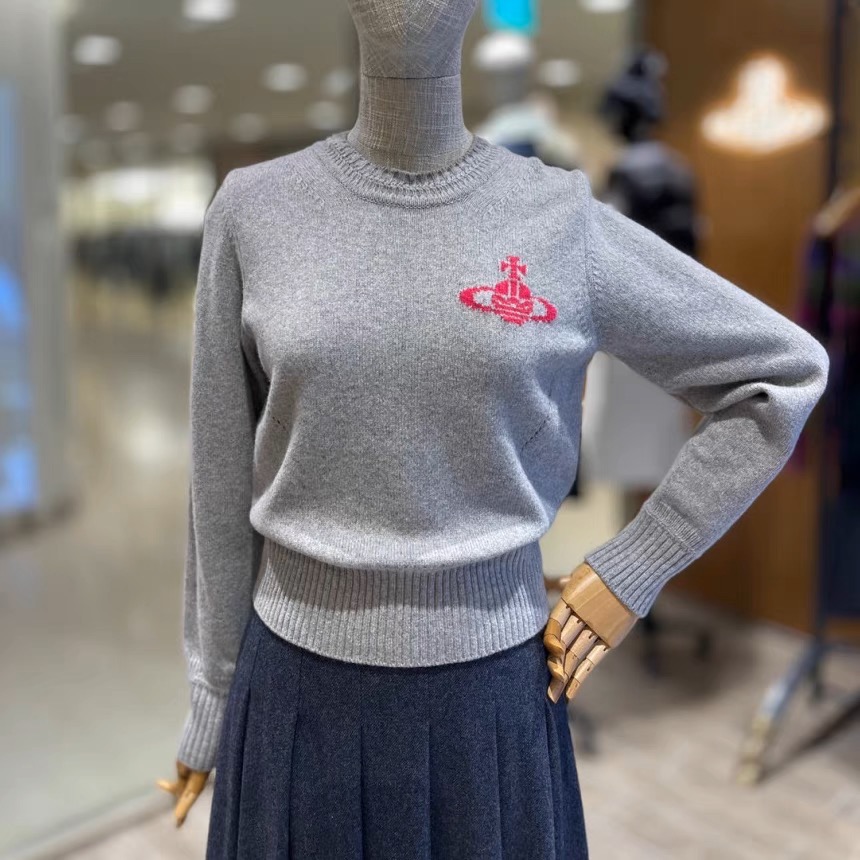 氣質系針織衫Vivienne Westwood 上衣 土星提花修身針織 吸睛撞色！日常氛圍感穿搭 時尚羊毛圓領套頭針織毛-細節圖2