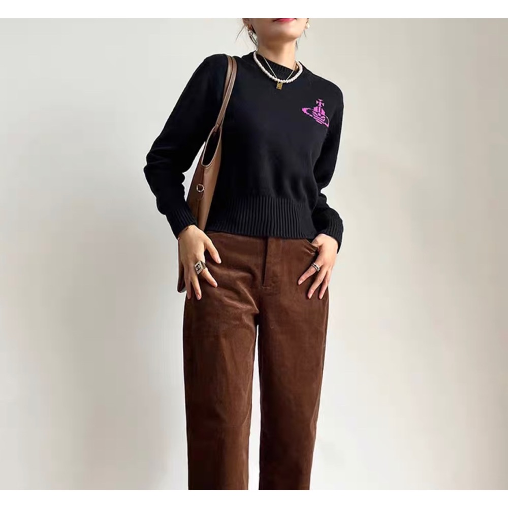 氣質系針織衫Vivienne Westwood 上衣 土星提花修身針織 吸睛撞色！日常氛圍感穿搭 時尚羊毛圓領套頭針織毛-細節圖7