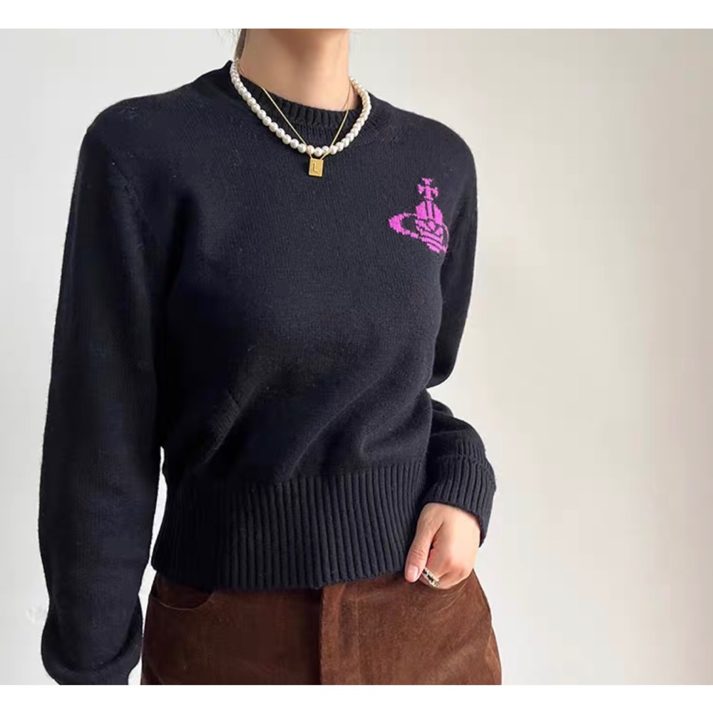 氣質系針織衫Vivienne Westwood 上衣 土星提花修身針織 吸睛撞色！日常氛圍感穿搭 時尚羊毛圓領套頭針織毛-細節圖8