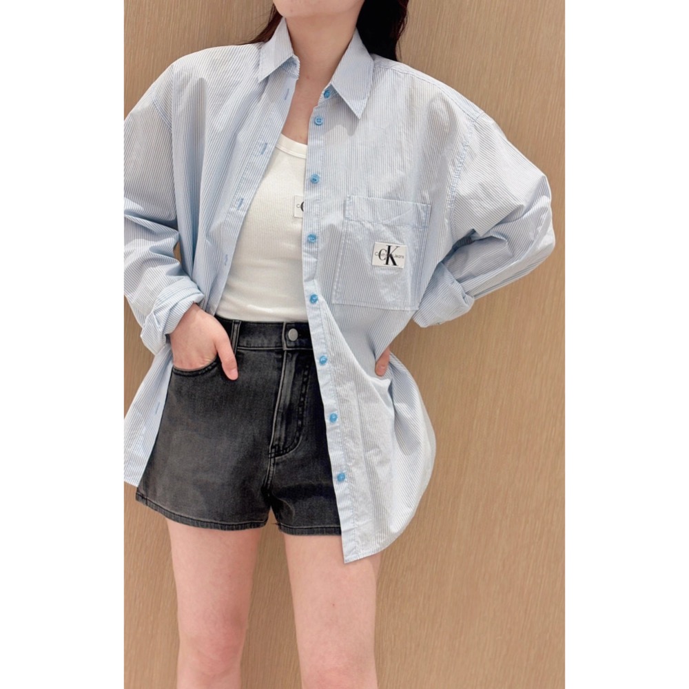 CK 襯衫 外套 經典 logo刺繡休閒寬松長袖襯衫 出遊海邊必穿看 單穿/疊層的神器！ 鬆弛感十足 好氣質 永不退流行-細節圖5