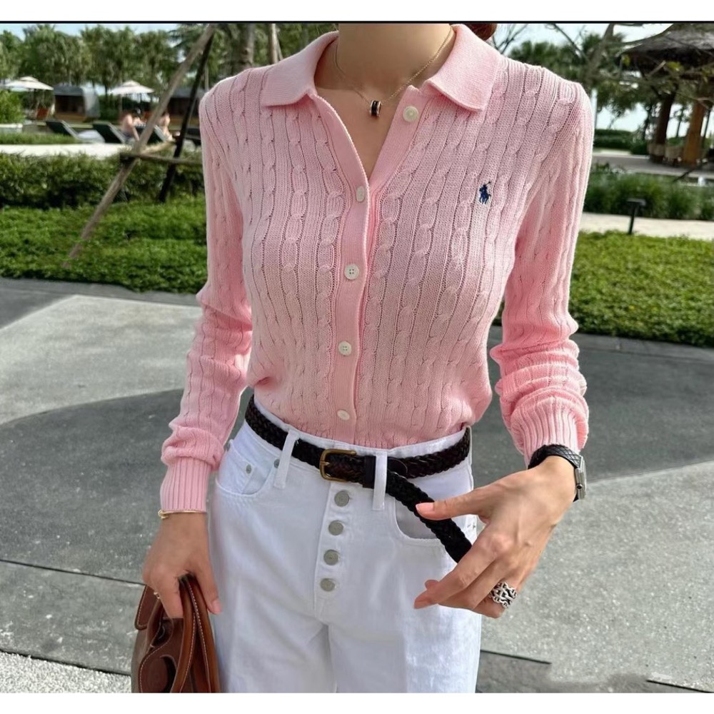 RL polo 好溫柔小外套 針織外套 針織衫 開襟衫，經典小馬刺繡單排扣外套 氣質麻花鈎 百搭很推👍-細節圖2