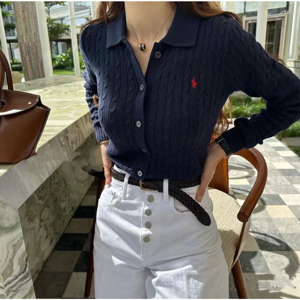 RL polo 好溫柔小外套 針織外套 針織衫 開襟衫，經典小馬刺繡單排扣外套 氣質麻花鈎 百搭很推👍-細節圖5