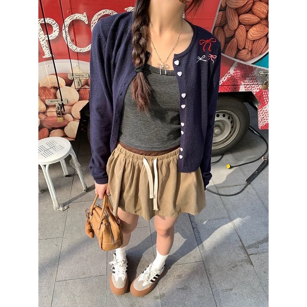 韓製針織外套 好溫柔小外套 針織衫 甜美蝴蝶結刺繡開衫 小眾精品很漂亮 薄款毛衣外套 外搭百搭很推👍-細節圖3