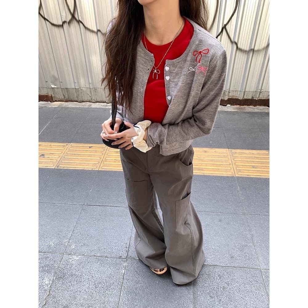 韓製針織外套 好溫柔小外套 針織衫 甜美蝴蝶結刺繡開衫 小眾精品很漂亮 薄款毛衣外套 外搭百搭很推👍-細節圖6