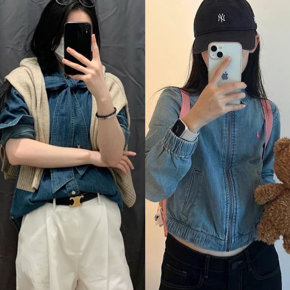 RL polo  戰馬刺繡外套 夾克 藍色刺繡翻領拉鍊牛仔外套 復古休閒百搭 文青夾克上衣 簡約超級百搭有氣質 基本單品-細節圖3