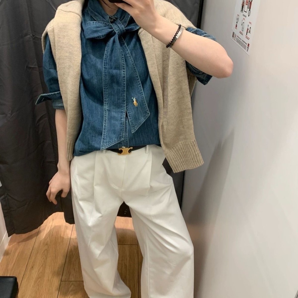 RL polo  戰馬刺繡外套 夾克 藍色刺繡翻領拉鍊牛仔外套 復古休閒百搭 文青夾克上衣 簡約超級百搭有氣質 基本單品-細節圖4