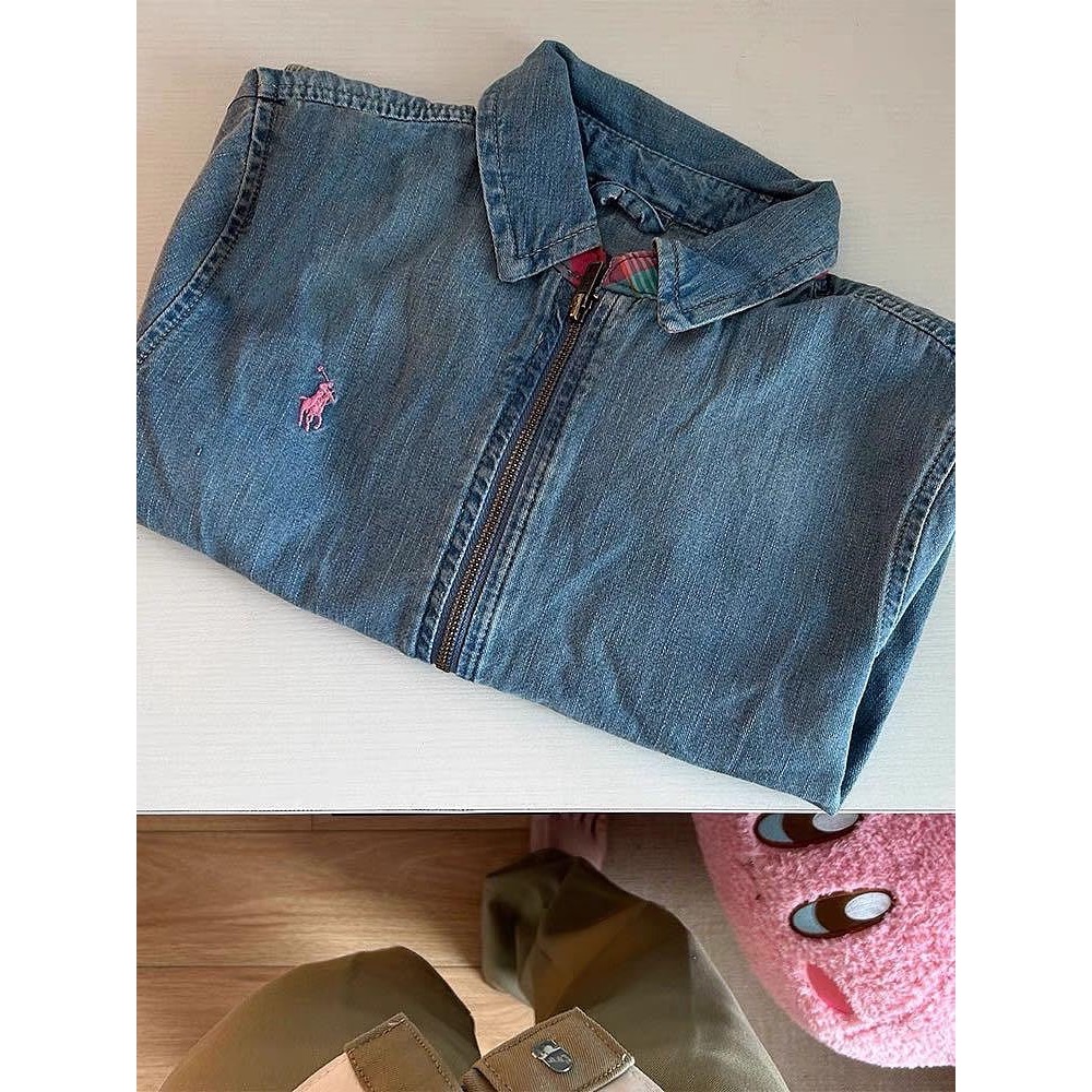 RL polo  戰馬刺繡外套 夾克 藍色刺繡翻領拉鍊牛仔外套 復古休閒百搭 文青夾克上衣 簡約超級百搭有氣質 基本單品-細節圖7