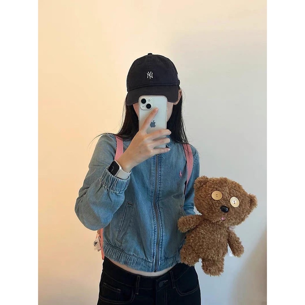 RL polo  戰馬刺繡外套 夾克 藍色刺繡翻領拉鍊牛仔外套 復古休閒百搭 文青夾克上衣 簡約超級百搭有氣質 基本單品-細節圖8