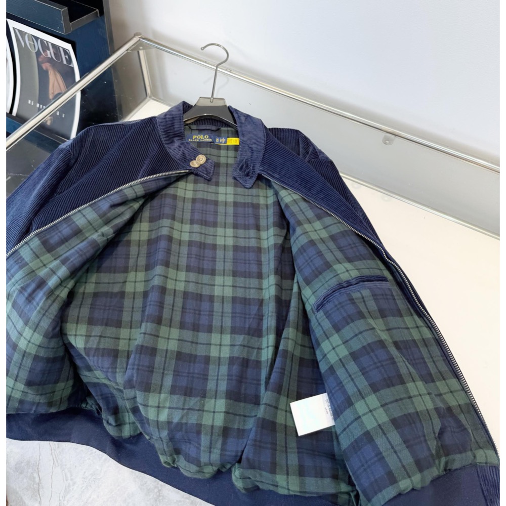 RL polo 外套 夾克 老外套 好氣氣質 燈芯絨夾克刺繡小馬外套老錢風老幹部風哈林頓外套  內里採用蘇格蘭式格紋面料-細節圖11