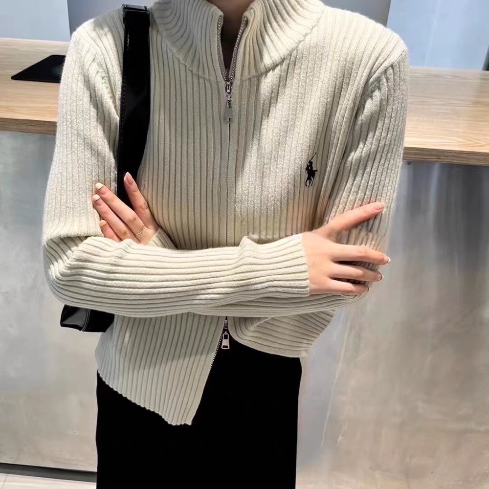 RL polo 立領領小外套 針織衫 毛衣外套 撞色針織拉鍊開襟衫 俐落好氣質 百搭很推👍-細節圖2