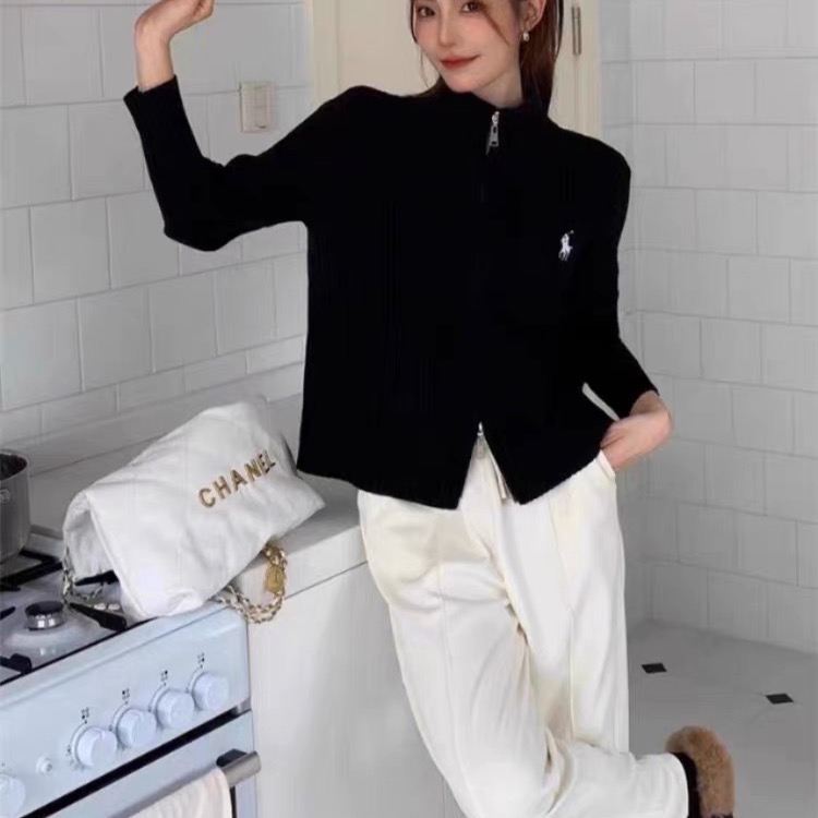 RL polo 立領領小外套 針織衫 毛衣外套 撞色針織拉鍊開襟衫 俐落好氣質 百搭很推👍-細節圖3