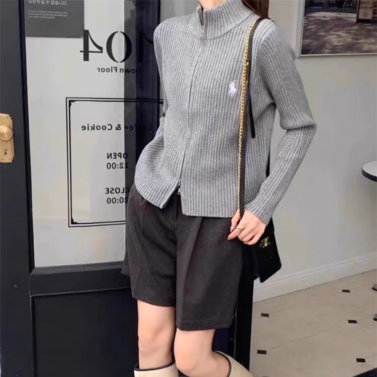 RL polo 立領領小外套 針織衫 毛衣外套 撞色針織拉鍊開襟衫 俐落好氣質 百搭很推👍-細節圖4