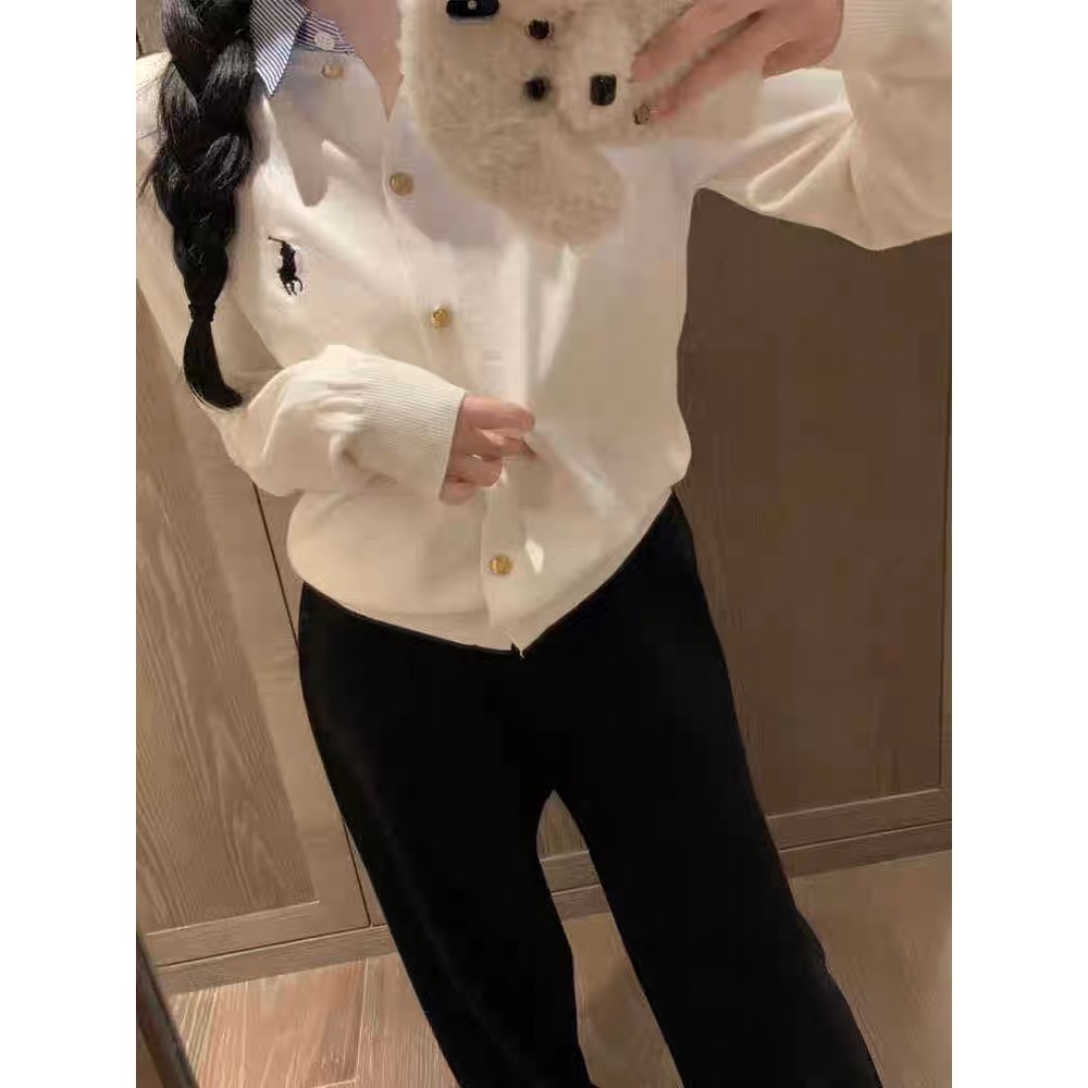 RL polo 針織外套 好氣質假二件小外套 針織衫 毛衣外套 撞色針織開襟衫 小馬刺繡單排扣外套 百搭很推👍  ✔️ 國-細節圖4