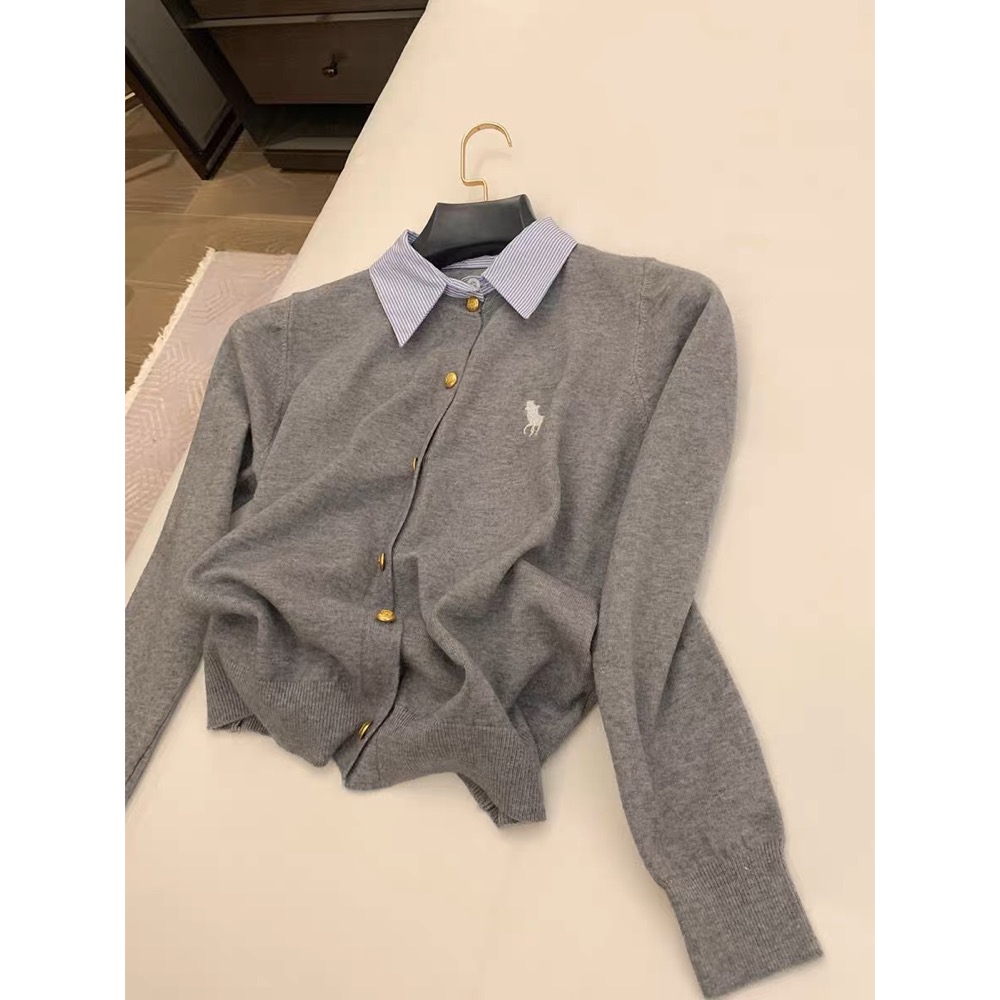 RL polo 針織外套 好氣質假二件小外套 針織衫 毛衣外套 撞色針織開襟衫 小馬刺繡單排扣外套 百搭很推👍  ✔️ 國-細節圖9