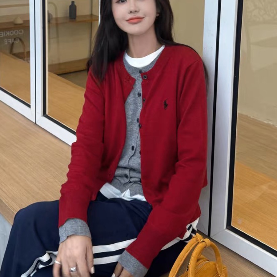 RL polo 針織外套 好氣質假二件小外套 針織衫 毛衣外套 撞色針織開襟衫 小馬刺繡單排扣外套 百搭很推👍  ✔️ 國-細節圖3