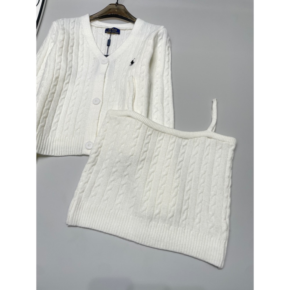 RL polo 針織外套上衣 T恤 V領開衫➕吊帶背心 兩件套套裝 好氣質溫柔小外套 經典小馬刺繡 修身V領上衣，百搭很-細節圖2