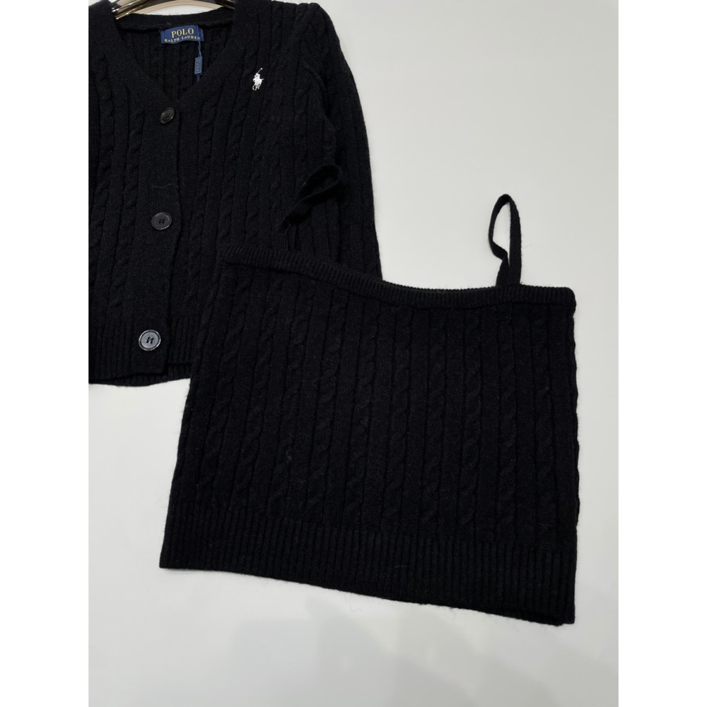 RL polo 針織外套上衣 T恤 V領開衫➕吊帶背心 兩件套套裝 好氣質溫柔小外套 經典小馬刺繡 修身V領上衣，百搭很-細節圖3