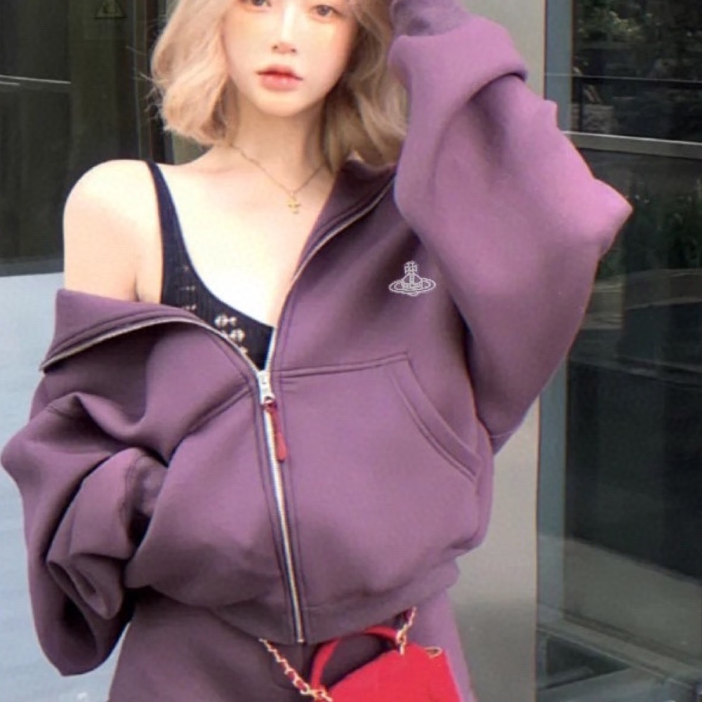 Vivienne westwood 套裝 連帽外套 短褲 休閒運動夾克外套衛衣+褲子 休閒顯瘦拉長身形！清爽有氣質 漂亮-細節圖2