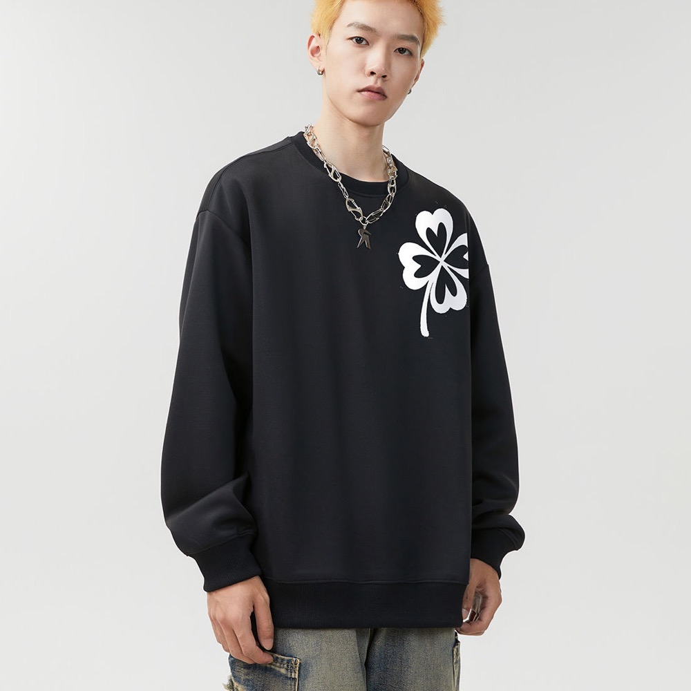 韓國mardi 大學T 上衣 衞衣 幸運草衛衣fever同款圓領雛菊花朵圓領長袖T 寬松顯瘦 質感軟揉 舒服好穿 百搭基-細節圖2