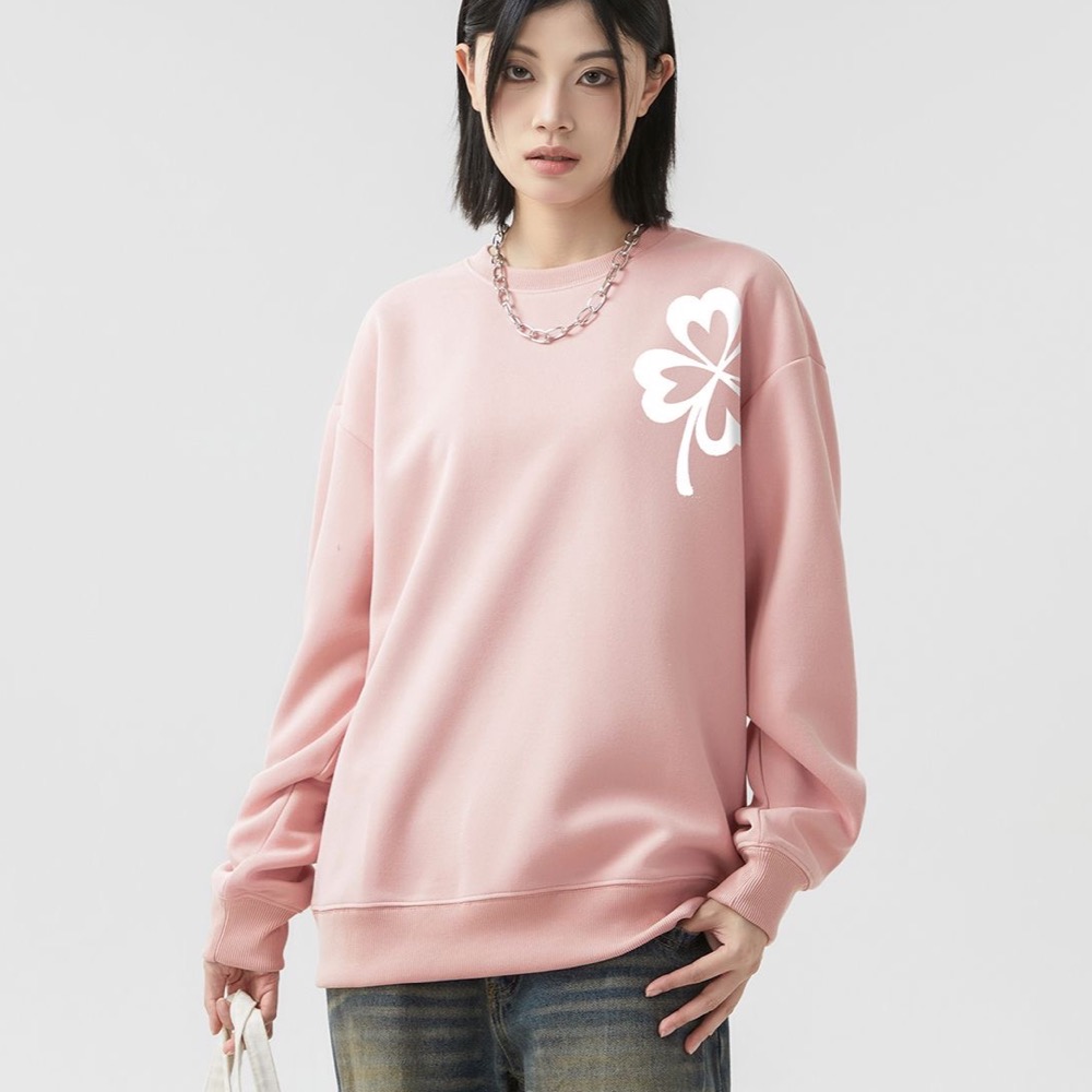 韓國mardi 大學T 上衣 衞衣 幸運草衛衣fever同款圓領雛菊花朵圓領長袖T 寬松顯瘦 質感軟揉 舒服好穿 百搭基-細節圖4