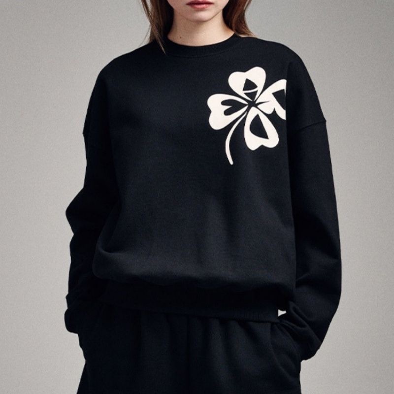 韓國mardi 大學T 上衣 衞衣 幸運草衛衣fever同款圓領雛菊花朵圓領長袖T 寬松顯瘦 質感軟揉 舒服好穿 百搭基-細節圖6