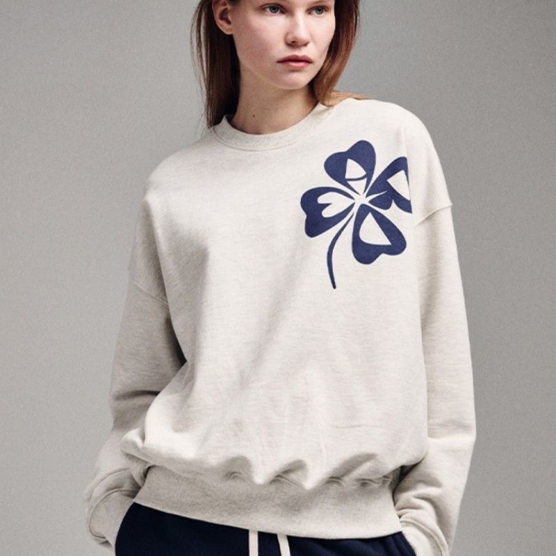 韓國mardi 大學T 上衣 衞衣 幸運草衛衣fever同款圓領雛菊花朵圓領長袖T 寬松顯瘦 質感軟揉 舒服好穿 百搭基-細節圖7