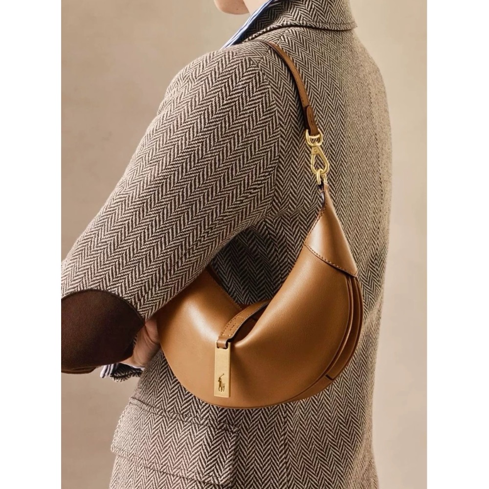 RL polo 腋下包 真皮包 手提肩背包 牛皮大包，Polo ID系列可頌包 磨砂真皮包 月牙包 高級復古麂皮絨 單肩-細節圖3