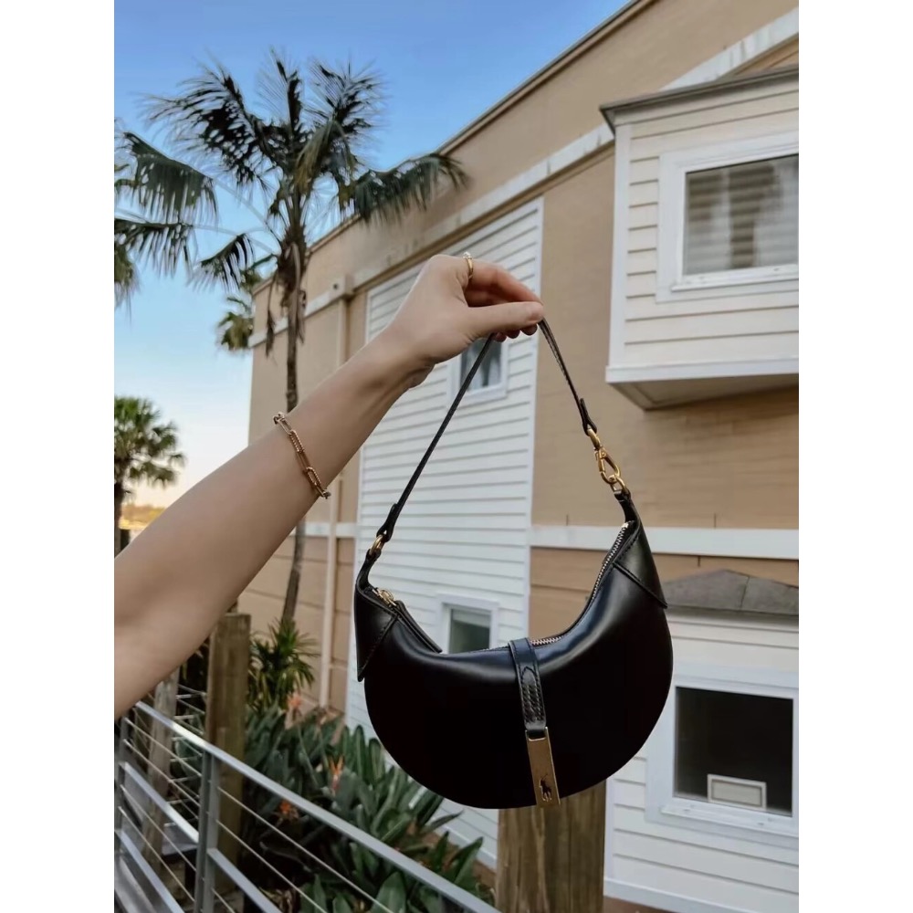 RL polo 腋下包 真皮包 手提肩背包 牛皮大包，Polo ID系列可頌包 磨砂真皮包 月牙包 高級復古麂皮絨 單肩-細節圖5